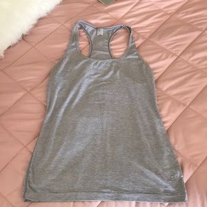 Gap Fit white and gray stripped Razorback tank top